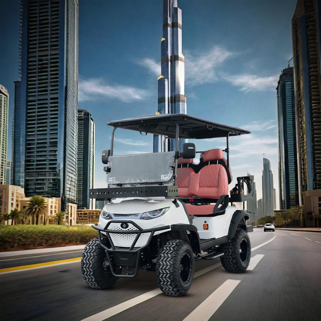 Electric buggy in a Dubai city setting